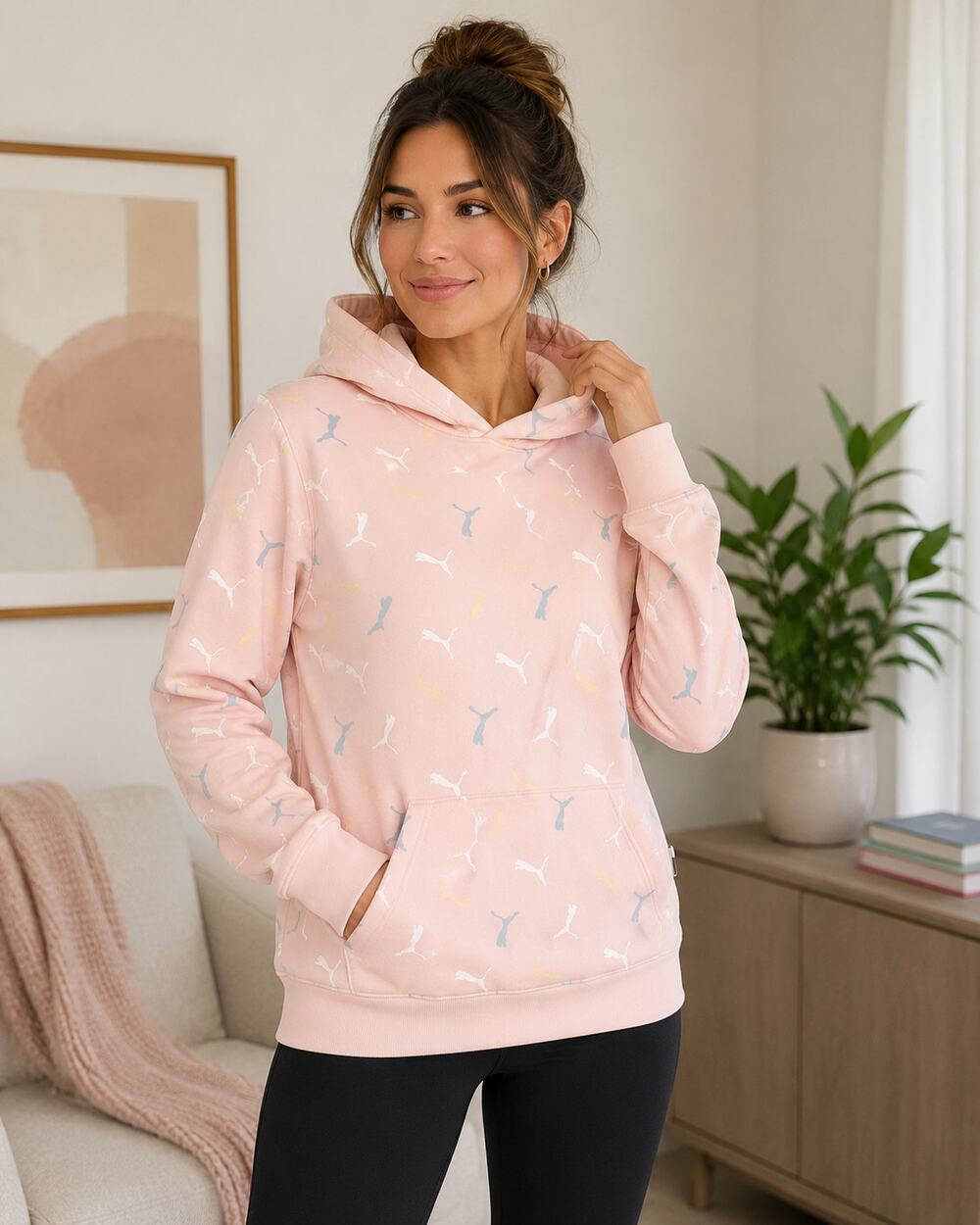 Puma Pink Logo Print Hooded Sweatshirt Girls 14/15 Women’s Small